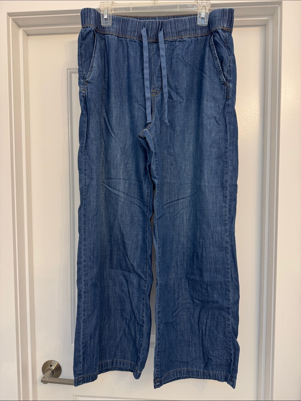 Nine West Relaxed Drawstring lightweight chambray women’s Jeans in Deep Blue